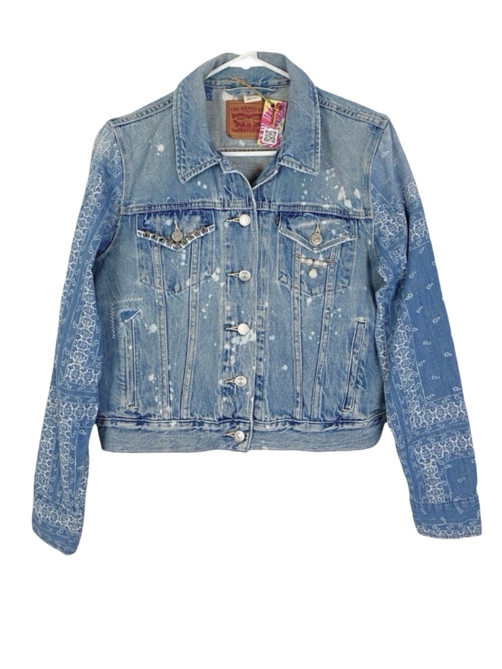 Levis Jean Jacket Women Medium Large Cropped Upcycled Distressed Levi’s Handmade